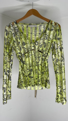 Lime Flowers Mesh Top M