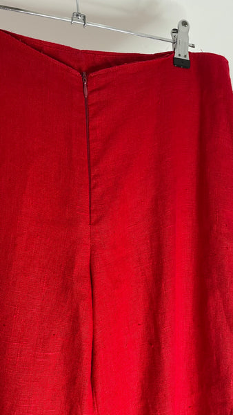 Red Linen Zip Pants M