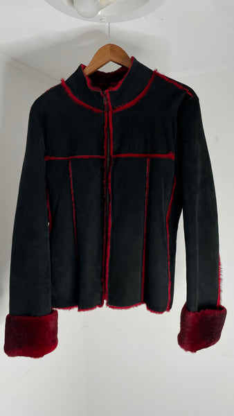 Black Red Shearling Jacket IT42