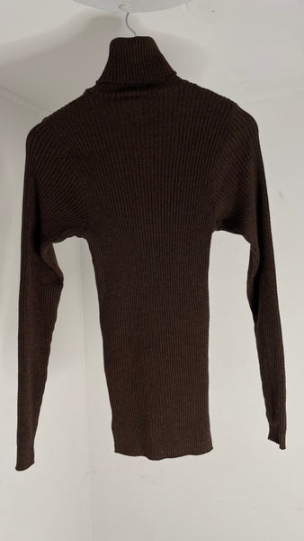 Brown Ribbed Turtle Neck S