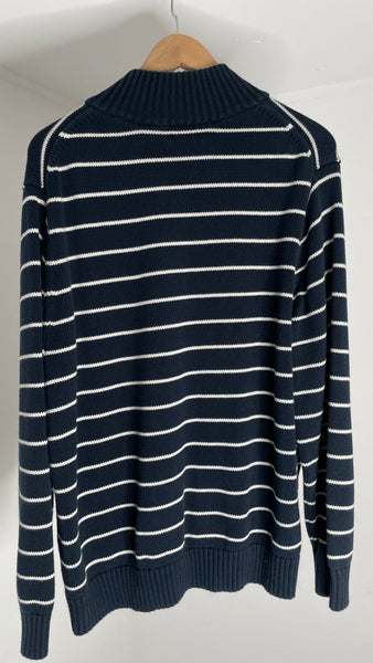 LLBean Stripe Zip Sweater L