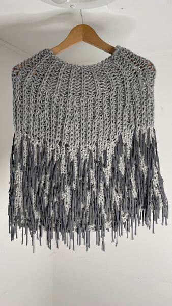 Grey Fringe Knit Shawl O/S