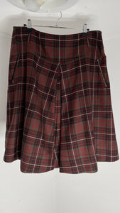 Red Plaid Pleat Skirt L