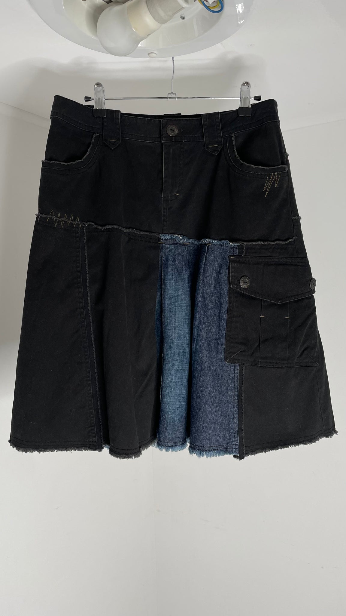 Denim Pleat Mid Skirt M