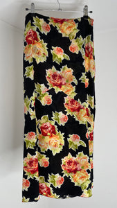 Black Silk Flowers Skirt M