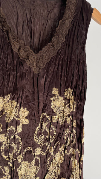 Brown Silk Flowers Top S