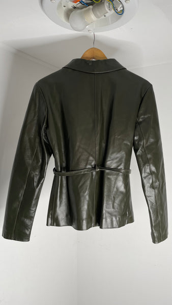 Deep Green Zip Leather Jacket M