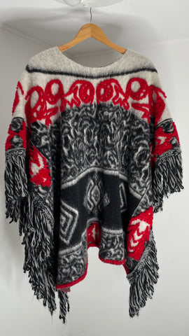 Wool Fringe Poncho O/S