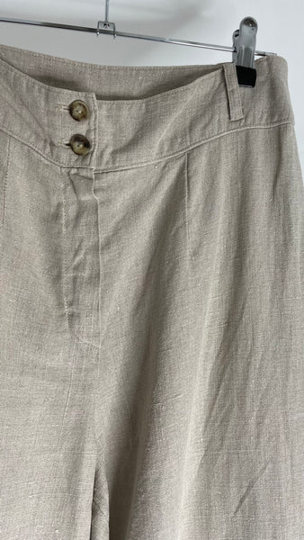 Beige Button Lin Pants S