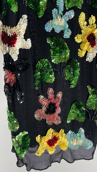 Sequin Flowers Black Top M