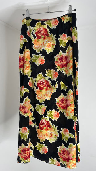 Black Silk Flowers Skirt M