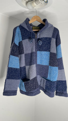 Artesania Wool Blues Check Sweater L