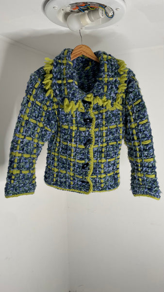 Lime Blue Knots Sweater M/L
