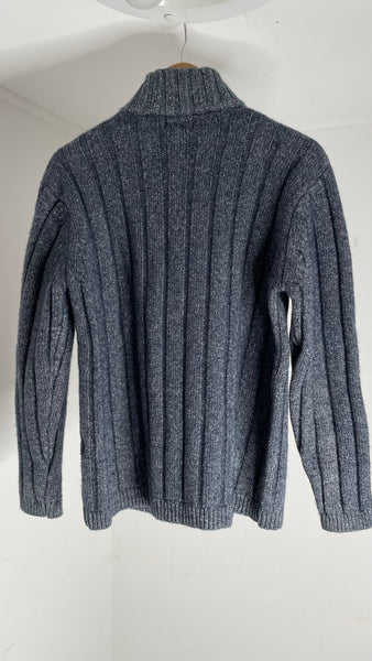 Blue Ribbed Zip Sweater M