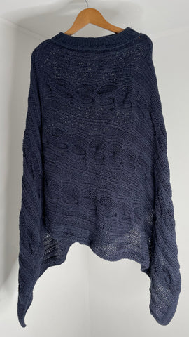 Navy Cotton Poncho OS