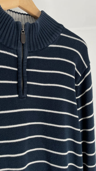 LLBean Stripe Zip Sweater L