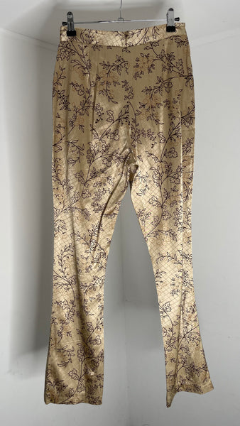 Viscose Beige Flowers Pants IT44