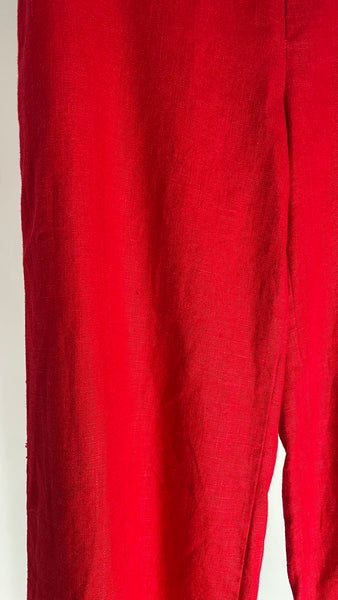 Red Linen Zip Pants M