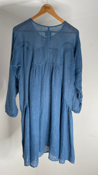 Blue Linen Baggy Dress L