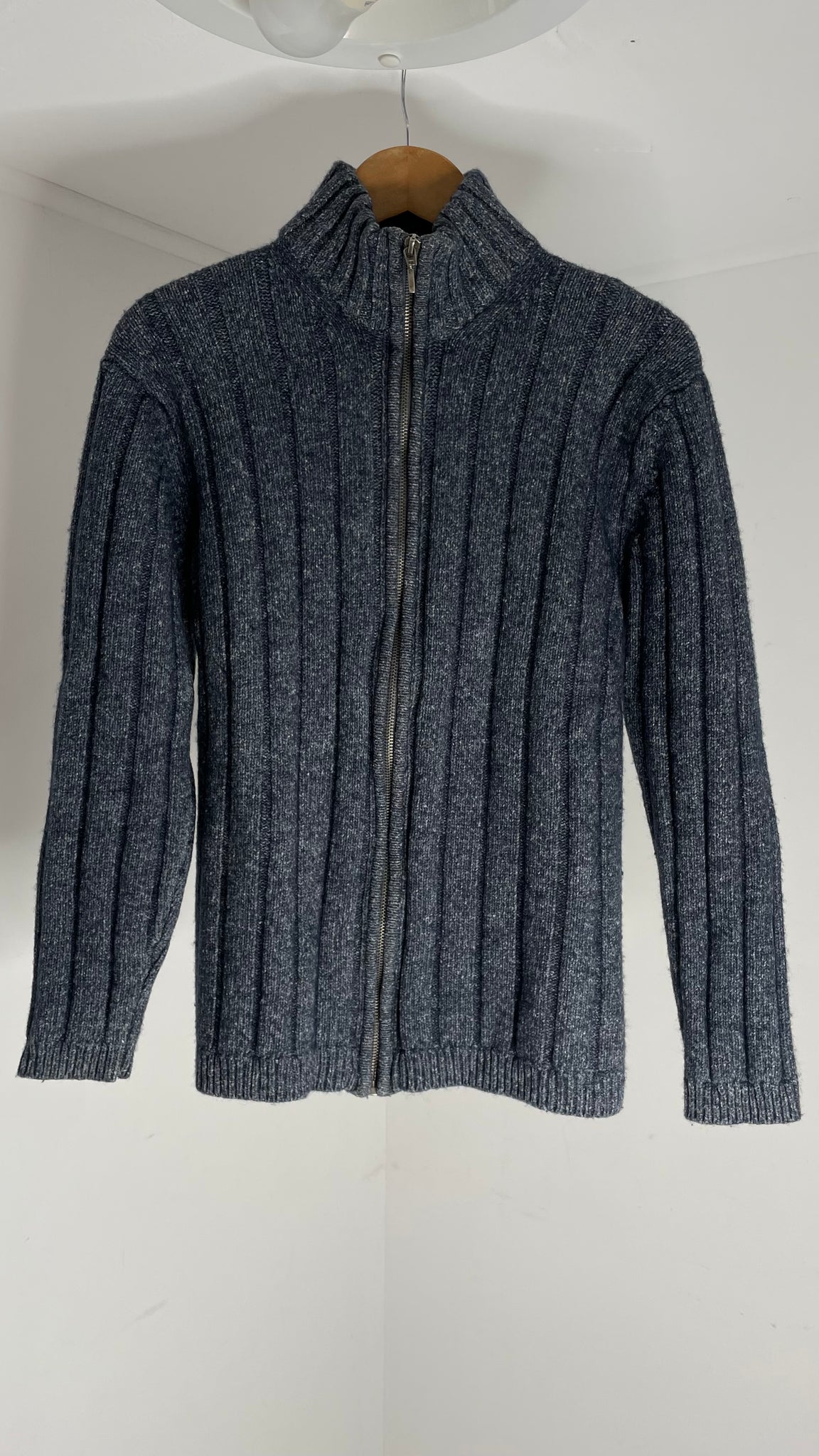 Blue Ribbed Zip Sweater M