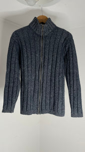 Blue Ribbed Zip Sweater M