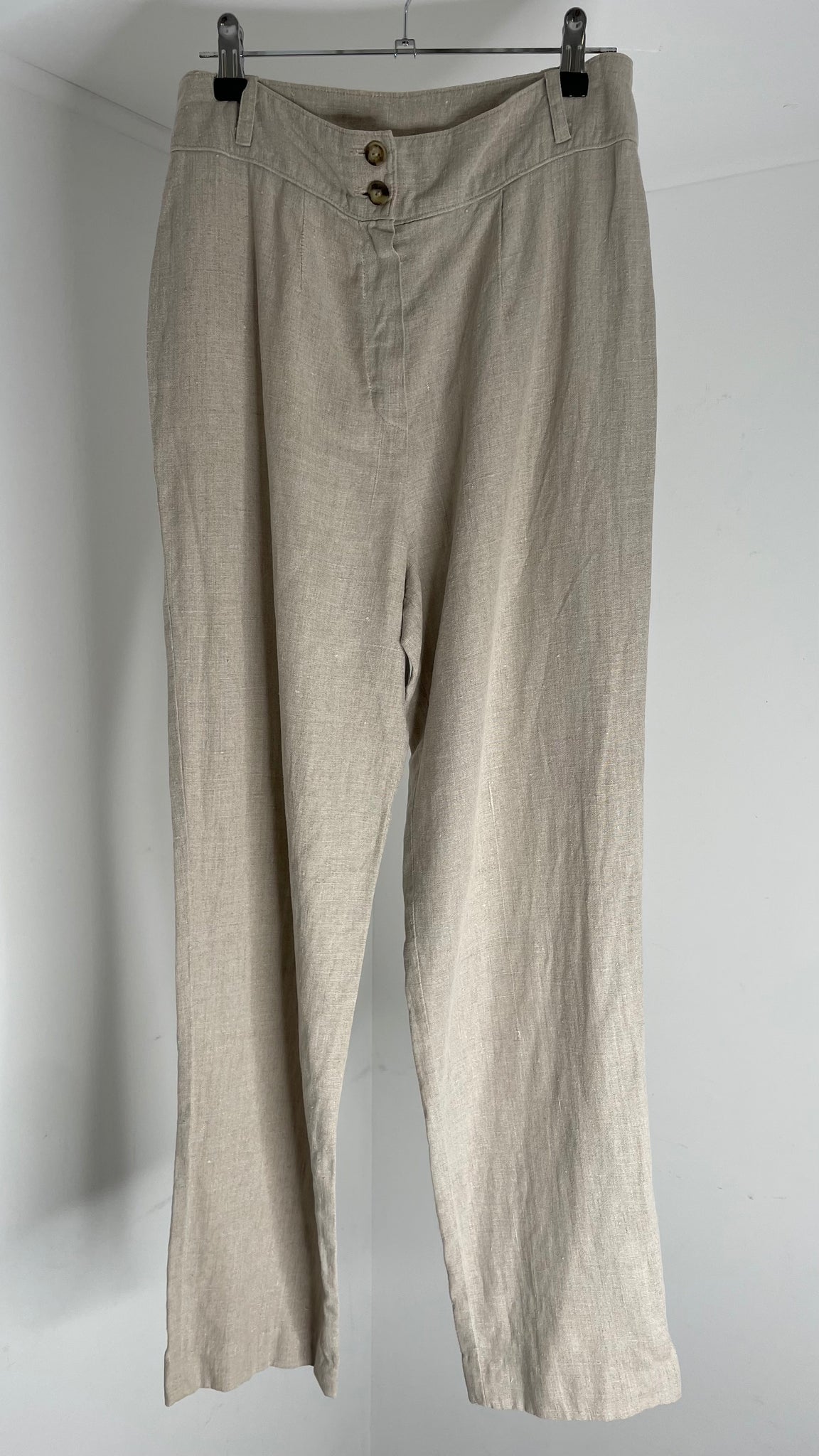 Beige Button Lin Pants S