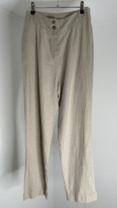 Beige Button Lin Pants S