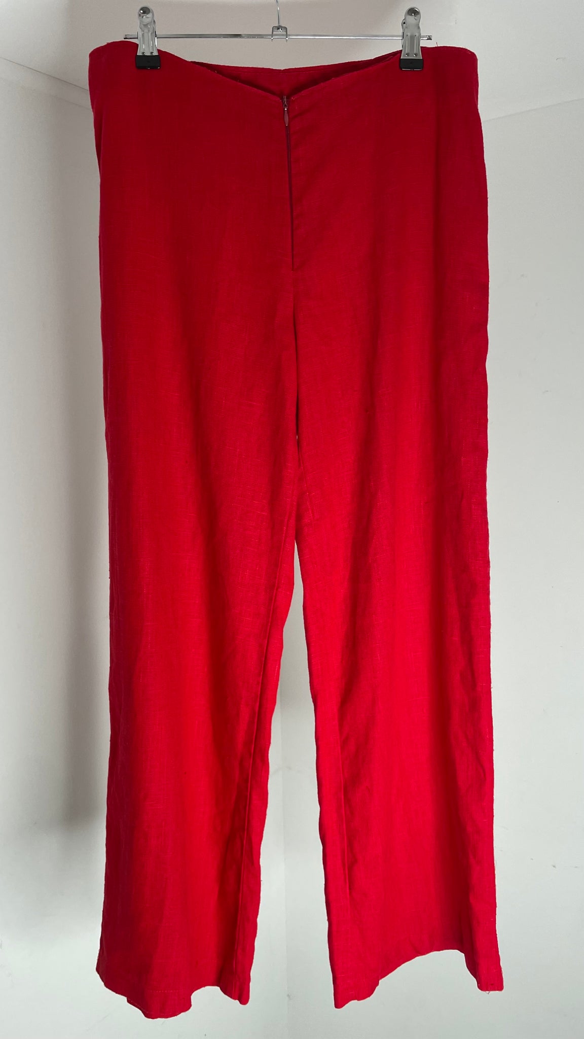 Red Linen Zip Pants M