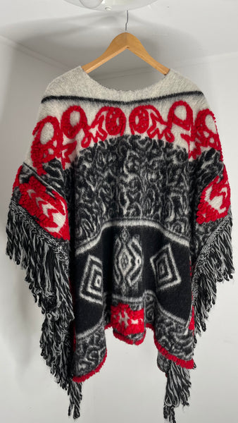 Wool Fringe Poncho O/S