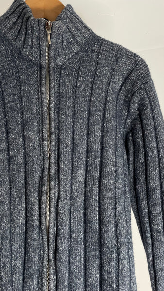 Blue Ribbed Zip Sweater M