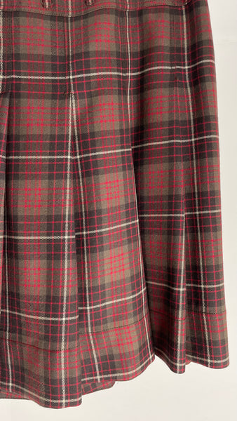 Red Plaid Pleat Skirt L