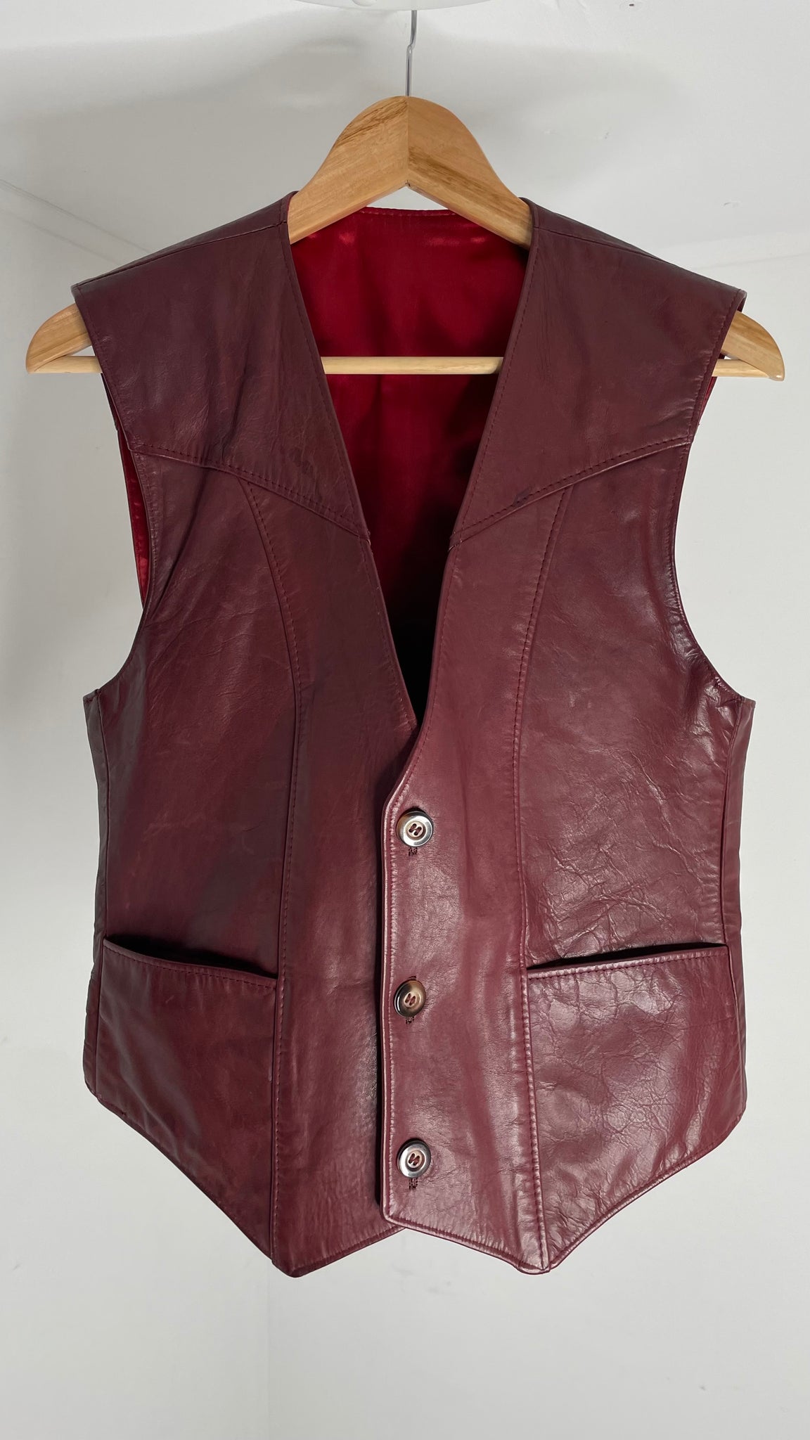 Burgundy Leather Vest S