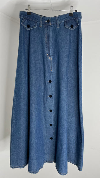 Velvet Button Maxi Skirt L