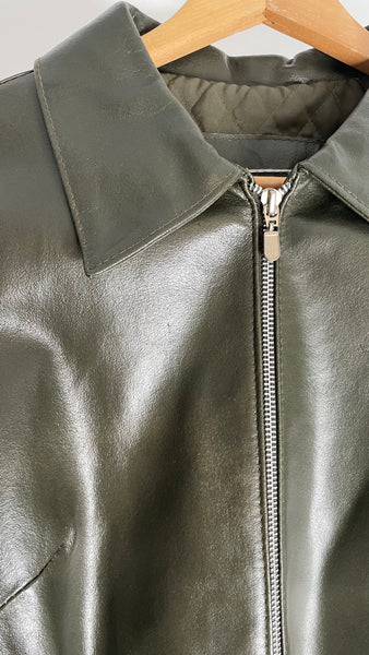 Deep Green Zip Leather Jacket M