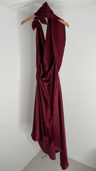 VITA Bordeaux Halter Draped Dress S