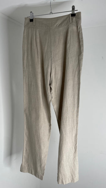 Beige Button Lin Pants S