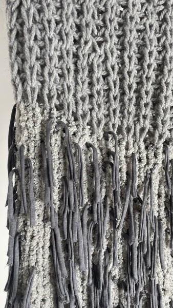 Grey Fringe Knit Shawl O/S