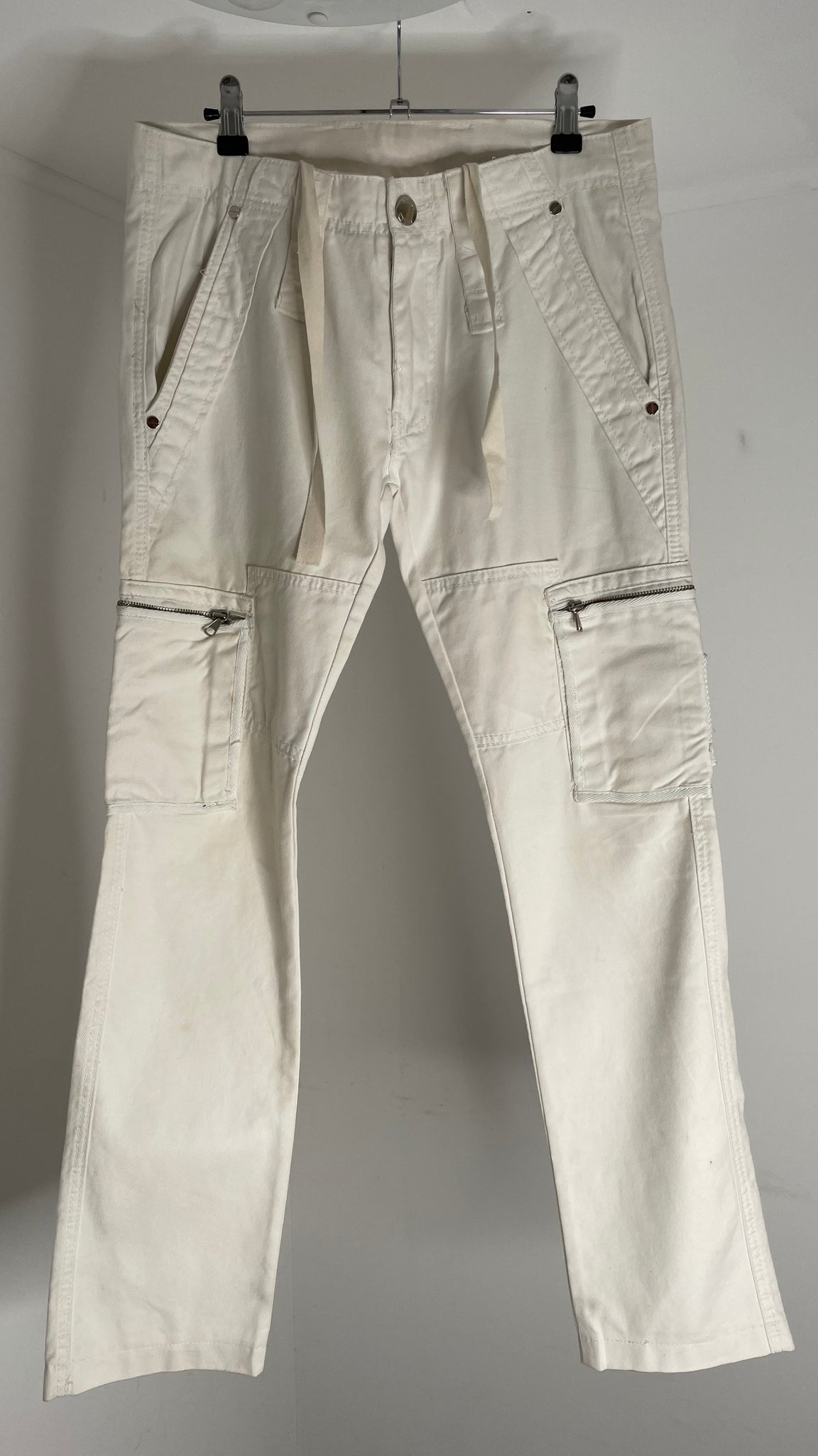 White Cargo Zip Jeans L