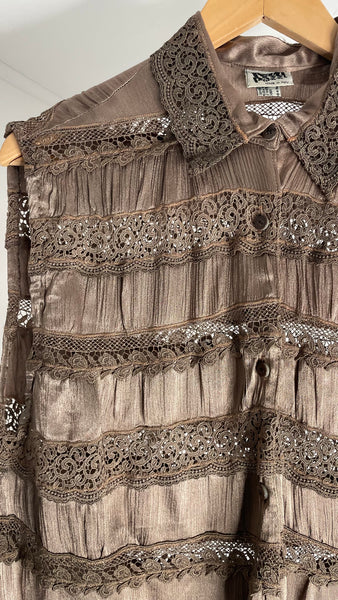 Brown Silk Lace Top L