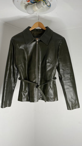 Deep Green Zip Leather Jacket M