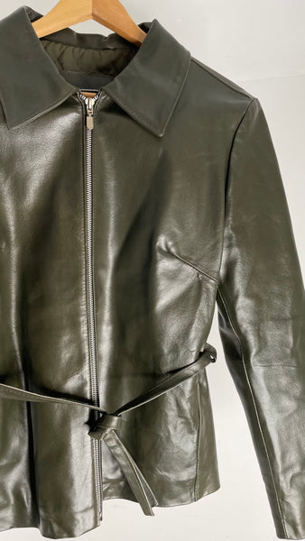 Deep Green Zip Leather Jacket M