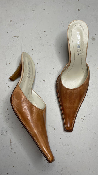 Tan Square Mules 38