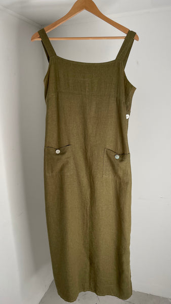 Olive Linen Maxi Dress M/L