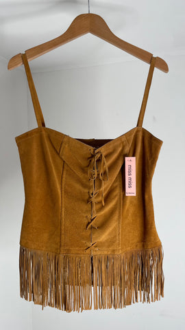 Suede Fringe Tank Top L