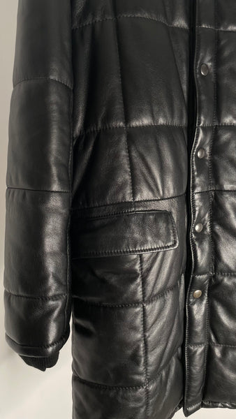 Leather Puffer Jacket L