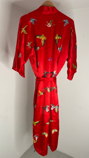 Red Butterfly Silk Robe M
