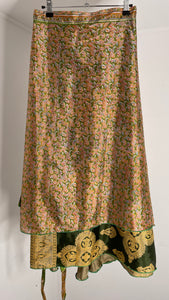 Green Silk Wrap Skirt O/S