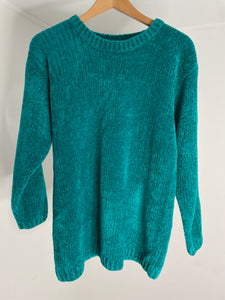 Teal Velour Puff Sweater S