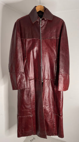 Wine Paneled Leather Jacket M