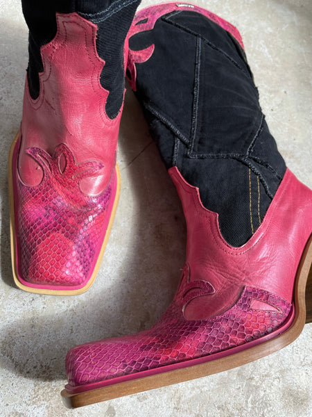 Pink Denim Boots 38
